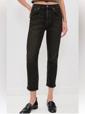 Agolde Riley crop straight leg high rise jeans size 26 black cropped